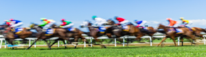 Horses racing down a track
