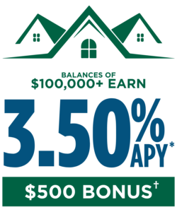 Balances of $100,000 or more earn 3.50% apy* and a $500 bonus†